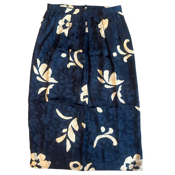 VNTG Maggy London Navy/Hawaiian Print, Silk. Pleated Pencil Midi Skirt- 6 - Picture 1 of 8